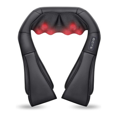 وسادة تدليك كهربائية بعجن ثلاثي الأبعاد مع حرارة - لتخفيف آلام الرقبة والظهر والجسم (أسود)